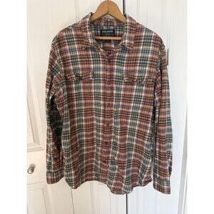 Filson Shirt Mens XL Red/Blue Plaid Scout ButtonUp Long Sleeve Lightweight Twill